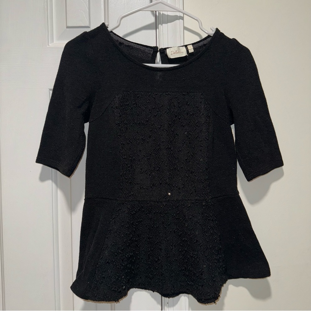 Anthropologie Deletta black boucle sequin peplum half sleeve sweater top S - Picture 2 of 14